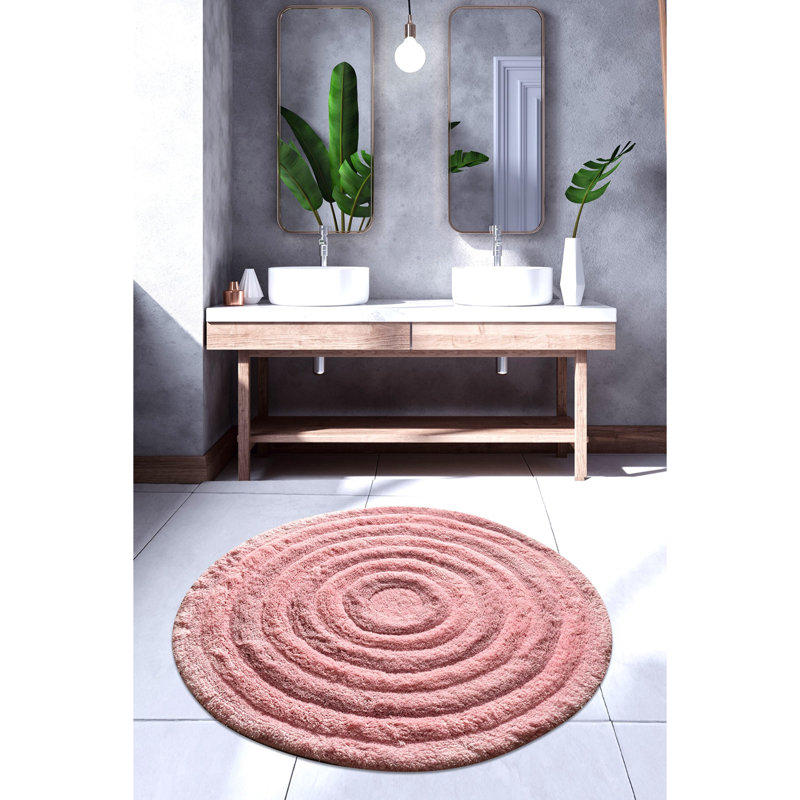 Luxurious Acrylic Bathmat, Non-Slip & Antibacterial, 35.4 Inches Diameter | 100% Acrylic, 1.45 lbs/sq ft | Machine Washable at 86°F, Soft Powder Color | Ideal for Bathroom Safety & Comfort, Elegant Design