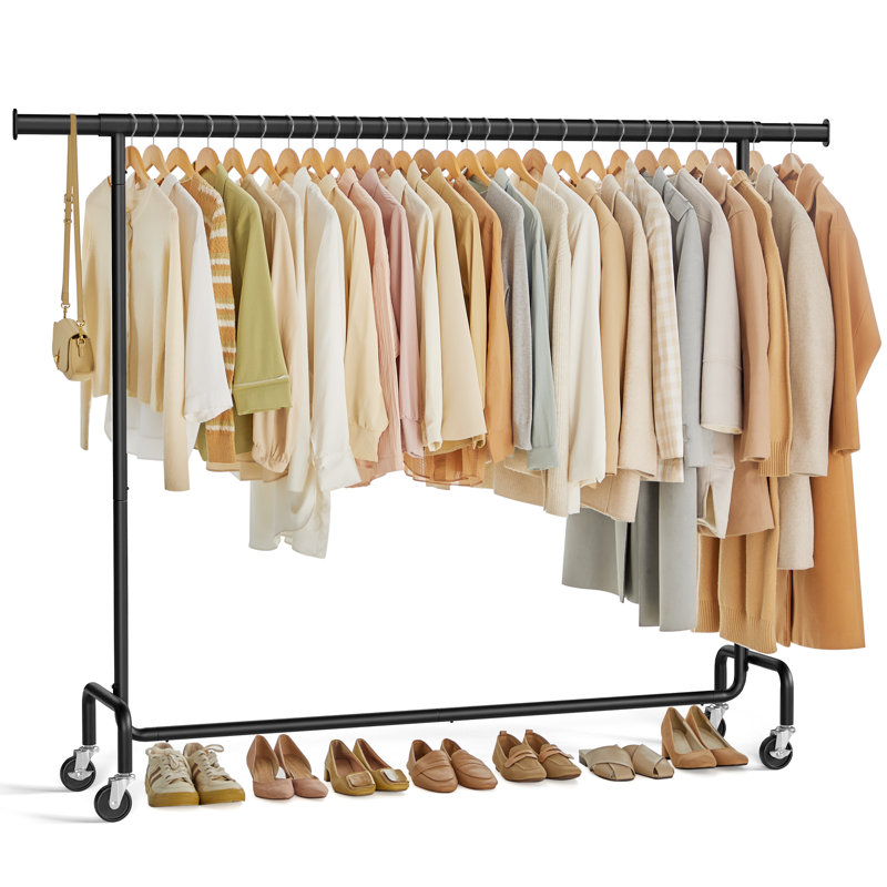 Clothes Rack On Wheels, Heavy-Duty Clothes Rail, Matte Black