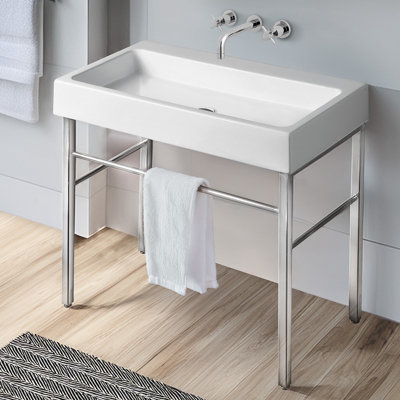 Whitehaus Collection 36" Rectangular Console Sink With Front Towel Bar And Polished Chrome Leg Supports