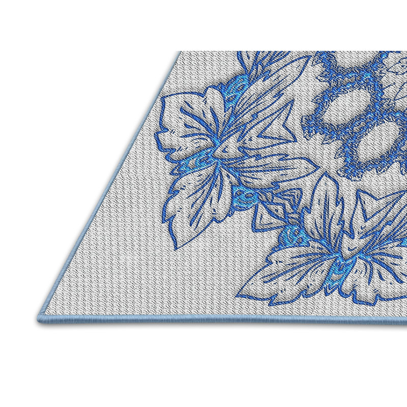Tapis bleu/blanc cassé tissé à la machine, Rectangle 2 pi x 4 pi