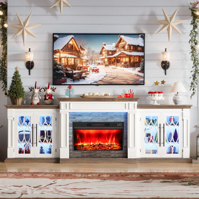 Lghm 104"w 3 In 1 Farmhouse Fireplace Tv Stand With Large Storage Space,for Living Room