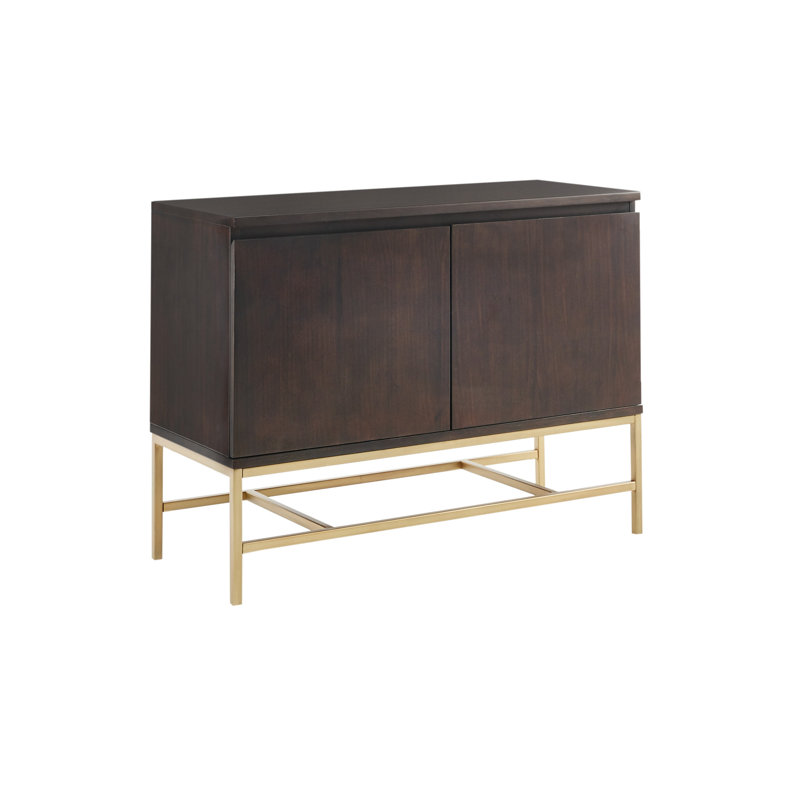 Modern Brown Pinewood Two-Door Accent Cabinet with Adjustable Shelving