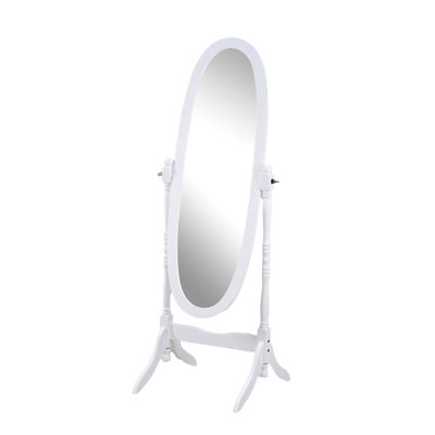 Traditional Style Mirror, White - Body Reflection Feature Elongated Oval Glass Stable Standing Element Decorative Mirror Full Body Base