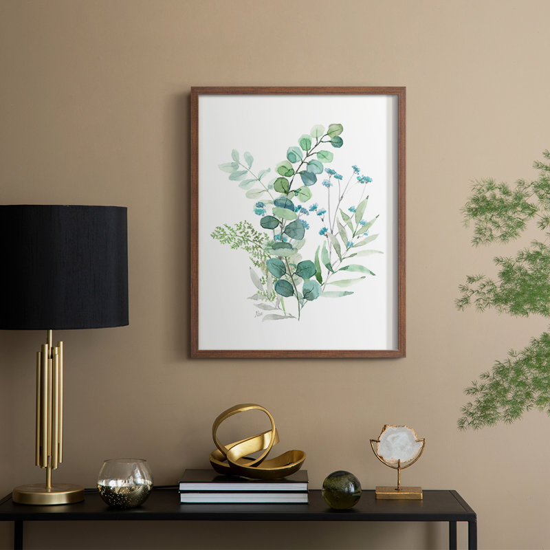 «Blue Mist Eucalyptus I», reproduction encadrée - bois massif, Noyer, H 15 po x l 12 po
