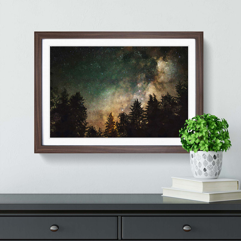 Milky Way Above the Treetops in Abstract - Picture Frame Graphic Art Print, 48cm H x 65cm W x 2cm D, Walnut Framed