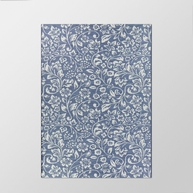Katharine Cream Oriental Floral Indoor/Outdoor Area Rug, Rectangle 7'10" x 10'