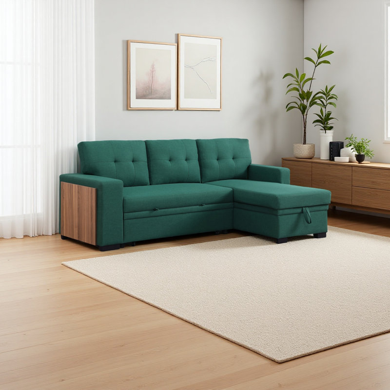 Canapé modulaire 3 pièces rembourré, Lin vert