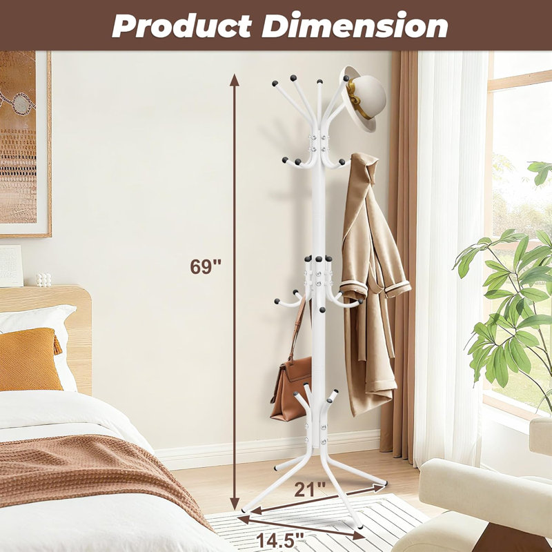 Metal Coat Rack, Freestanding Coat Tree & Hall Tree with 15 Hooks, Sturdy Coat Rack Stand and Hat Rack