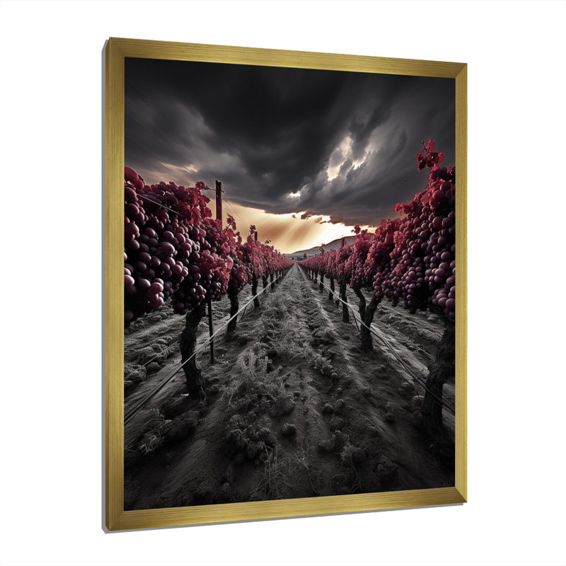 «Gray Gray Vibrant Vineyard» sur toile, Cadre photo doré simple, H 20 po x l 12 po x P 1 po