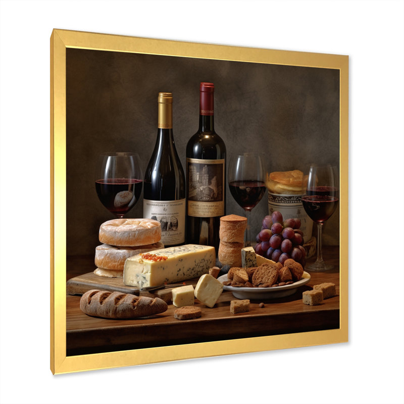 «Cheese and Wine III», reproduction d'art sur toile, Cadre doré à une seule photo, H 24 po x l 24 po x P 1 po