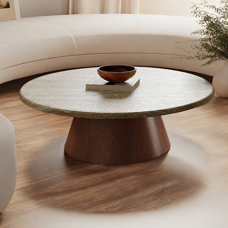 Natural Travertine Coffee Table, 13.77" H x 39.37" L x 39.37" W