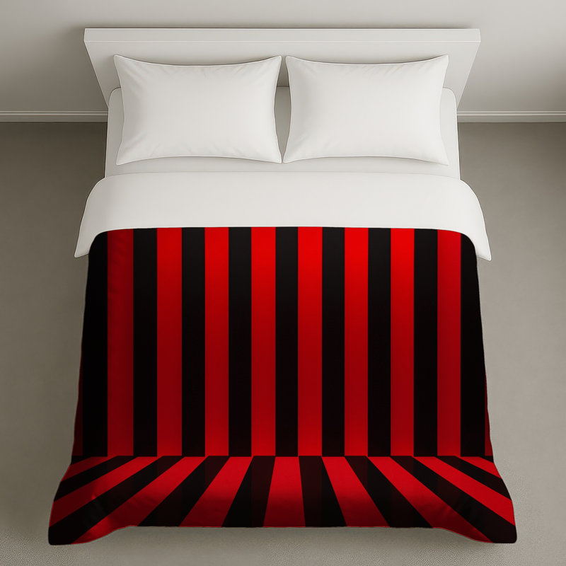Red Black Stripes Duvet Covers, Queen