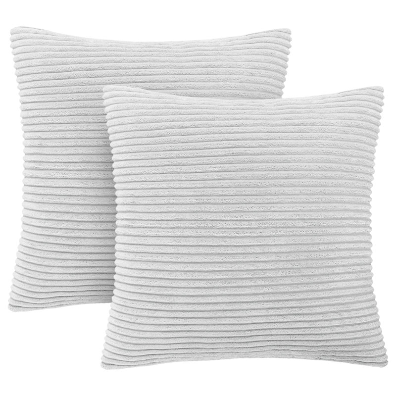 Aspire Homeware Striped Square Velvet Cushion Cover, White, Pack of 2
