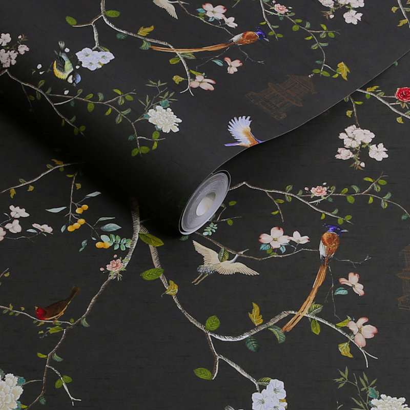 The Secret Garden Chinoiserie Black Ink Wallpaper, Cream
