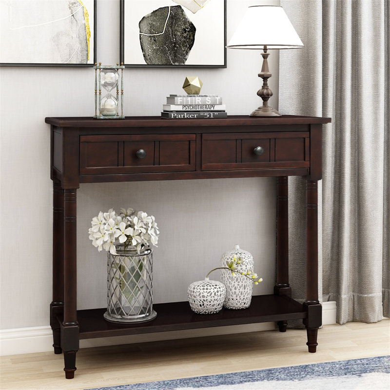Console Daisy Series avec deux tiroirs et une tablette inférieure, H 30,25 po x l 35,34 po x P 13,8 po, Espresso