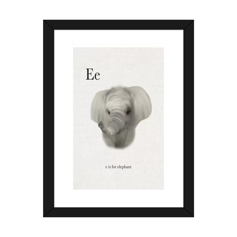 Décoration murale pour enfants «E Is For Elephant», H 24 po x l 16 po x P 1 po, Papier encadré noir
