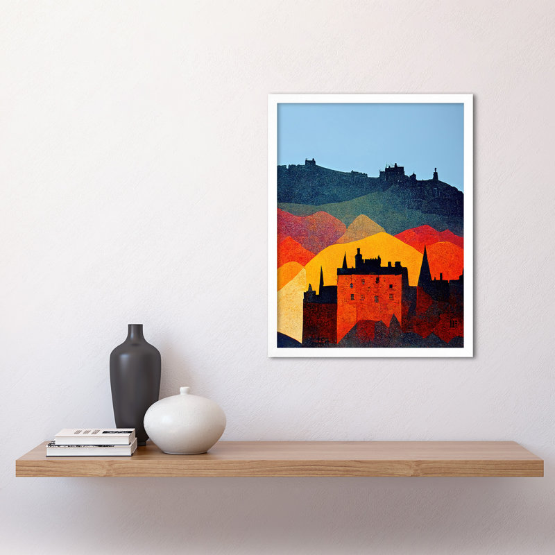 Edinburgh Autumn Scotland Modern Cityscape - Print, White Framed Paper, 43cm H x 33cm W x 2cm D