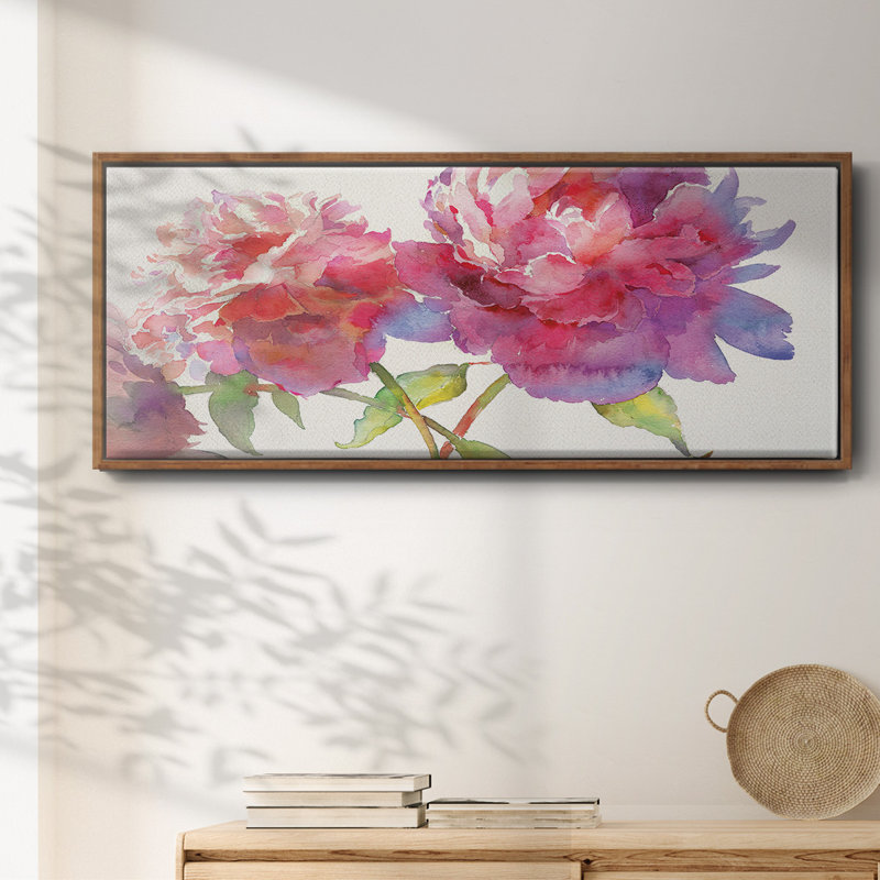 Prise pivoines II - toile encadrée, H 20 po x l 50 po