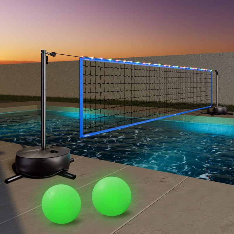 OXYGIE Pool Volleyball Net Games Set With Ball Adjustable Up To 32 Feet Wide