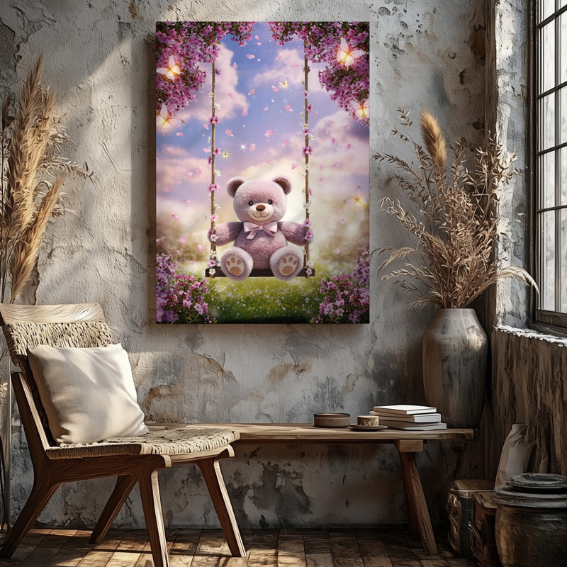 Reproduction d'art sur toile, "Un ours en peluche rose pastel moelleux avec une expression joyeuse", H 20 po x l 16 po