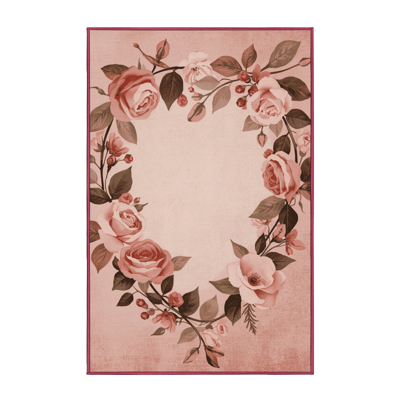Tapis rose moderne et contemporain lavable à la machine Highbridge Valentines, 7 x 10