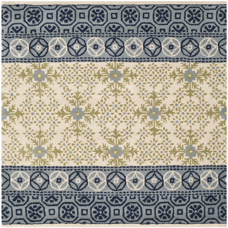 Pooler Hand Tufted Wool Geometric Rug, Square 5'