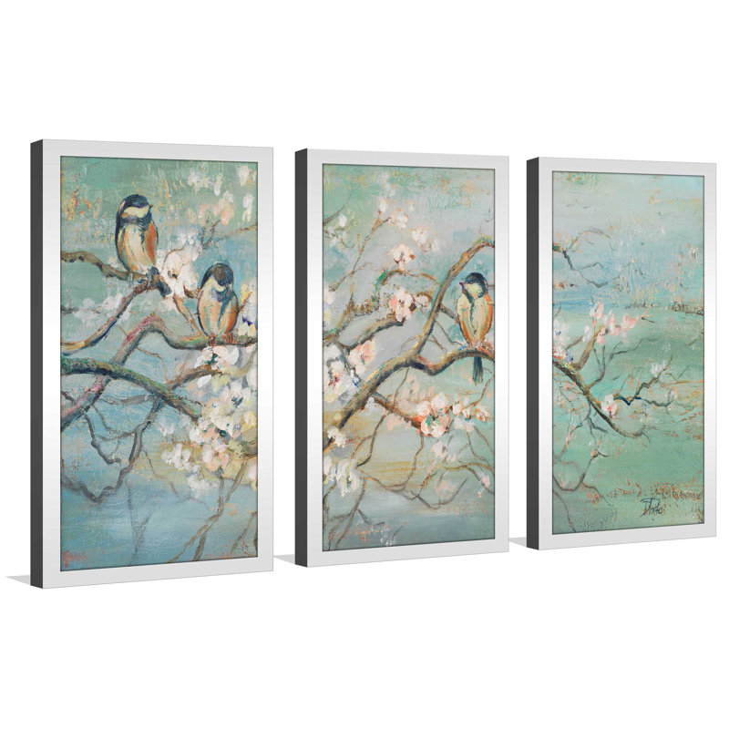«Spring Branch With Birds» par Patricia Pinto - cadre photo 3 pièces, impression multi-pièces, L 40,5 po x H 25,5 po x P 1 po