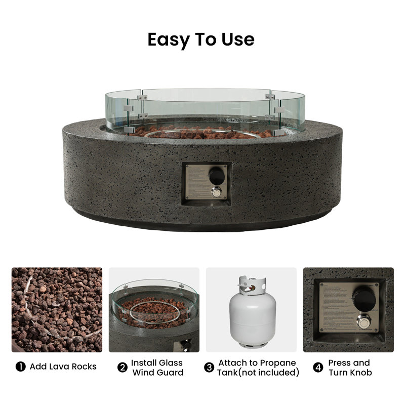 Langport Concrete Propane Fire Pit Table, Stone Gray