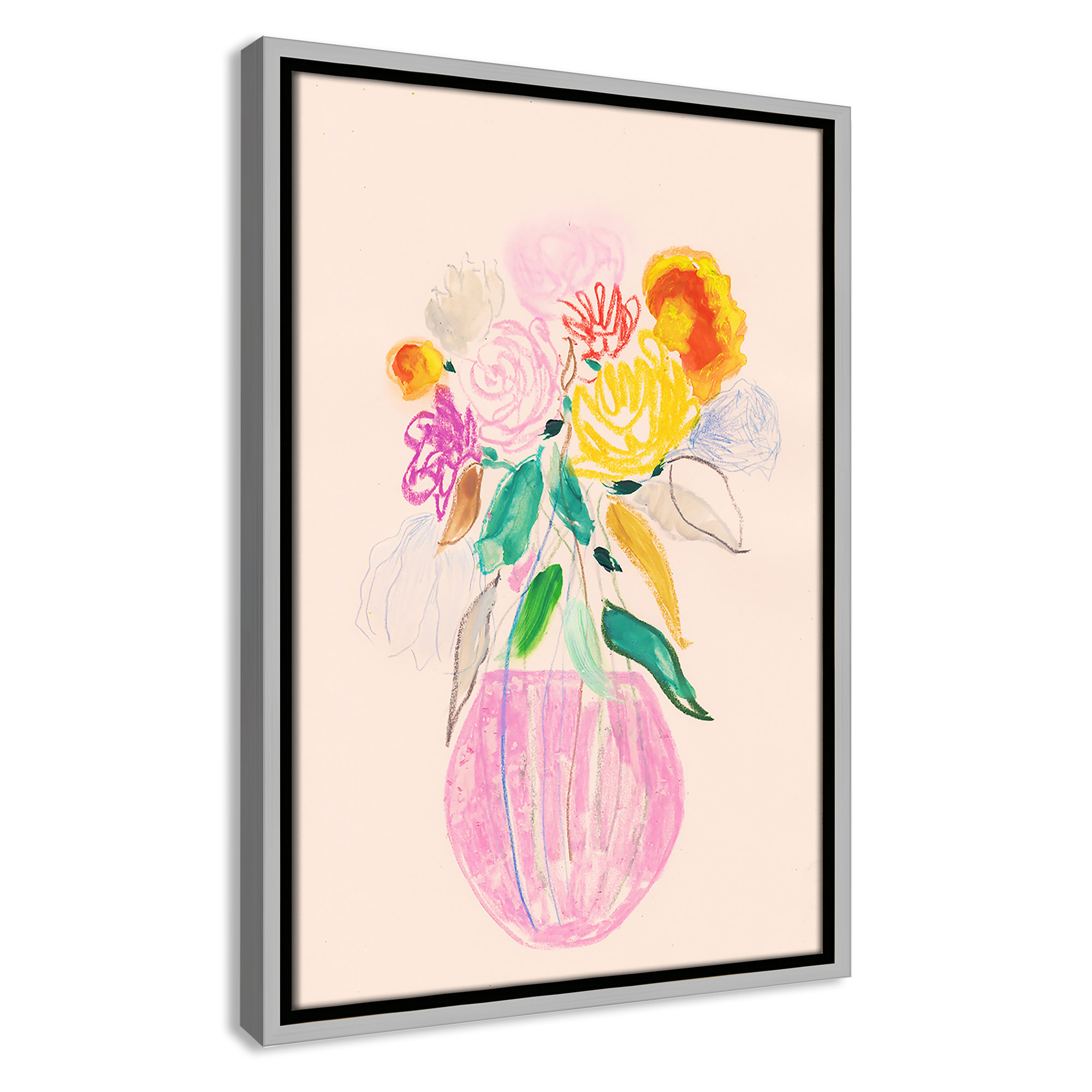 Simple Floral I Print by Bea Dina, Silver Floater Framed Canvas, No Mat, 19.5" H x 13.5" W x 2" D