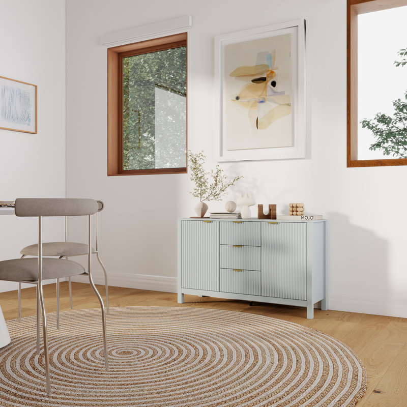 Wood Storage Sideboard With Three-Dimensional Relief Striping Doors,47'',Adjustable Shelves And Drawers,Modern Minimalist Style
