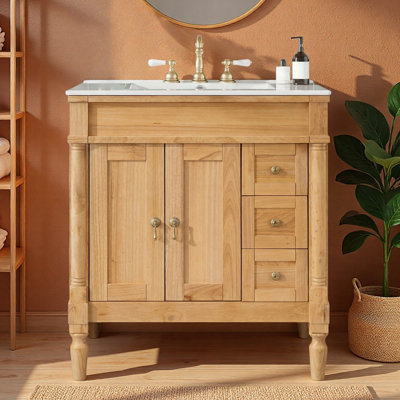 30" Freestanding Solid Wood Single Bathroom Vanity with Ceramic Top