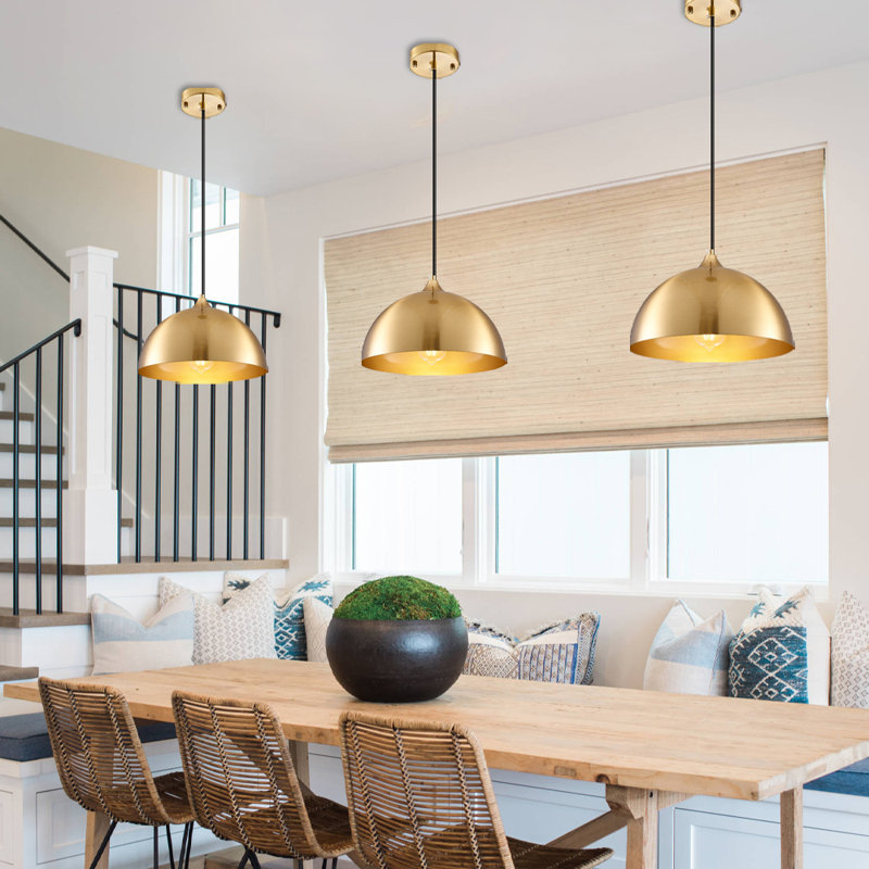 2- light 11.8inches Modern Gold Dome Single Pendant Light For Kitchen,Restaurant Room Aisle, Gold
