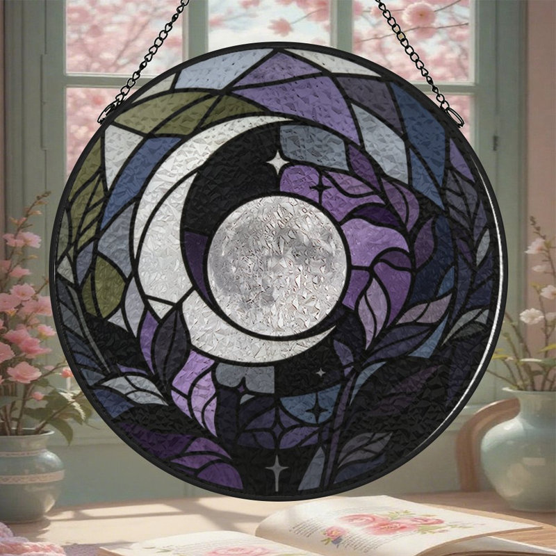 Vitrail vitrail lune pour fenêtre, 7,8 x 7,8 po (20 x 20 cm)