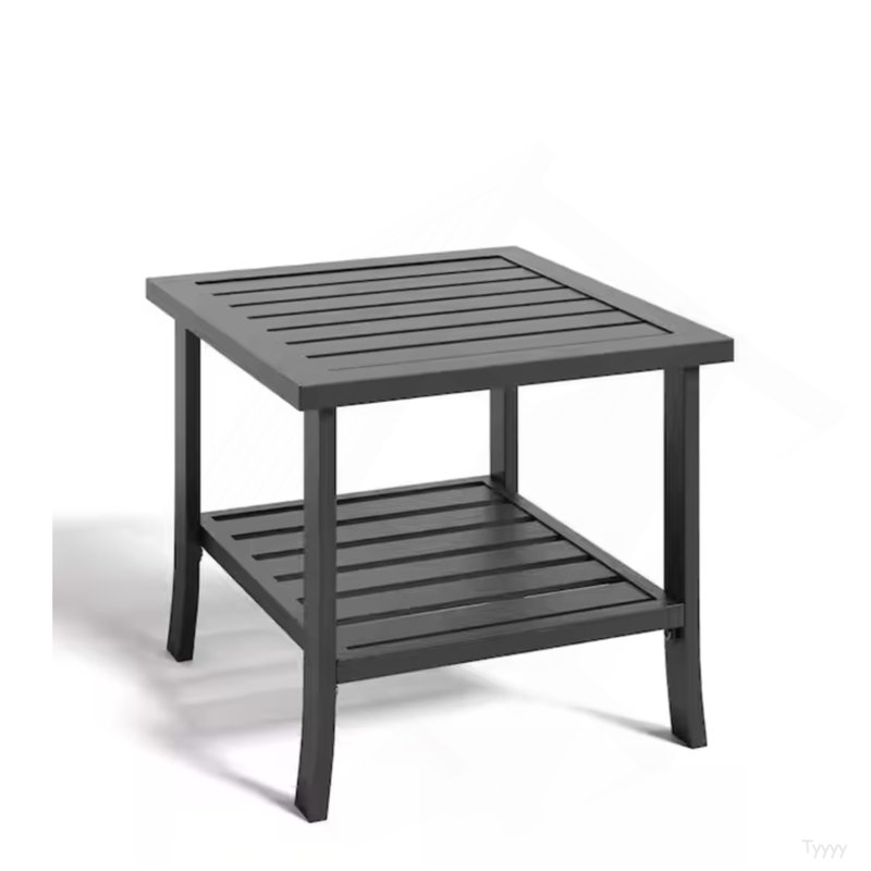 19" Square Black Metal Outdoor Side Table, 2-Tier All-Weather Patio End Table, Black