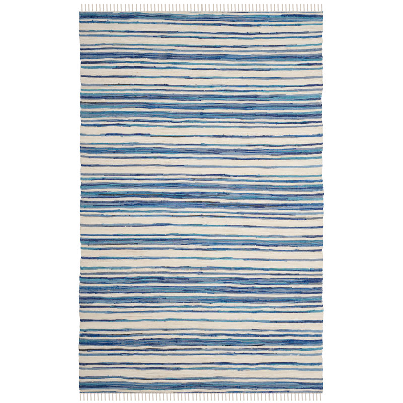 Brogun Handwoven Cotton Ivory/Blue Area Rug, Rectangle 2'3" x 5'