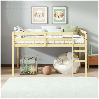 Solid Wooden, Rubber Wooden Twin Loft Bed with Ladder