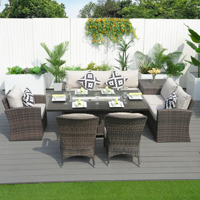 Wicker 8 - Person Patio Conversation Set with Cushions