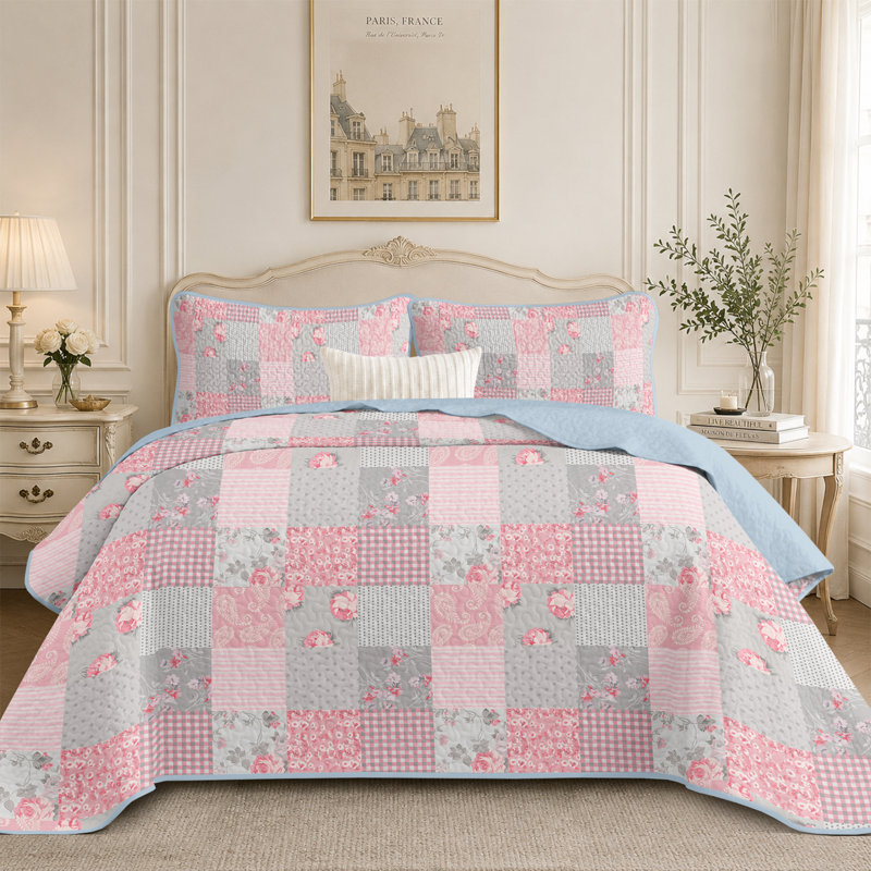 Ensemble de courtepointe 3 pièces double / grand / très grand, lavable à la machine, couvre-lit réversible, toutes saisons, ensemble de literie à couverture matelassée rustique avec taies décoratives, édredon mince de style moderne, ensemble de courtepointe pour lit simple 2 pièces