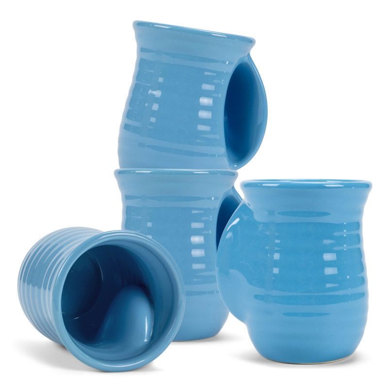 Ensemble de 4 tasses en céramique côtelées bleues Handwarmer, Bleu