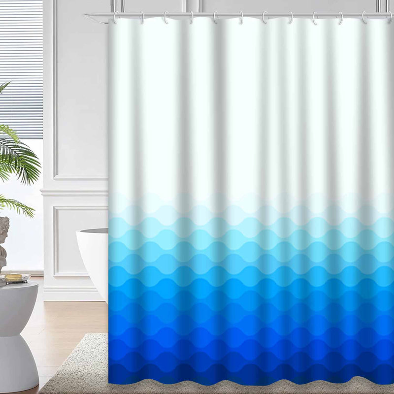 Rideau de douche imperméable abstrait bleu avec 12 crochets Ocean Waves, L 72 po x l 72 po