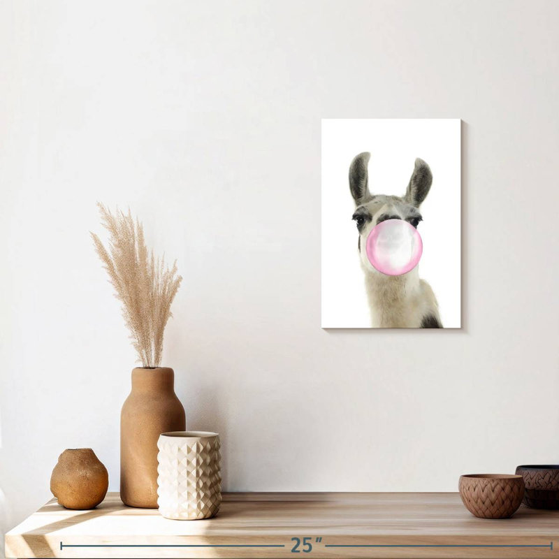 " Bubble Gum Llama Canvas Print ", 12" W x 8" H