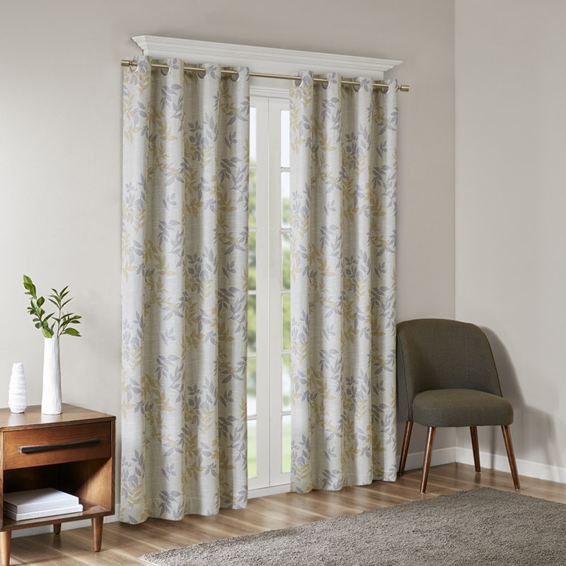 Panneau de rideau simple occultant à imprimé botanique Julie, l 50" x L 84", Jaune