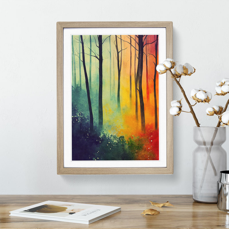 Vibrant Forest No.2 - Wall Art, 36cm H x 27cm W, Walnut Framed Paper, White