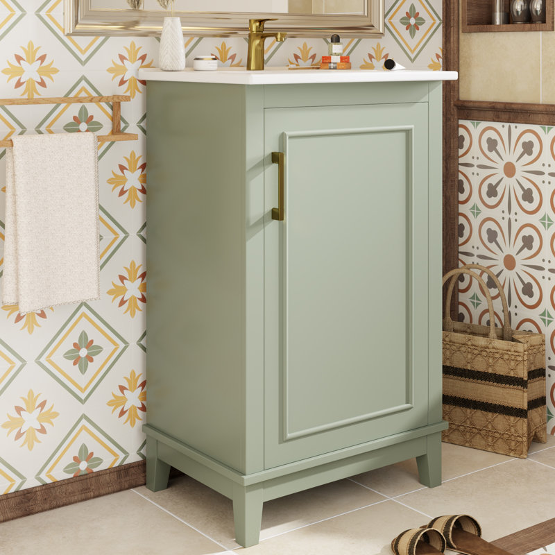 20" Single Bathroom Vanity With Ceramic Top, Green