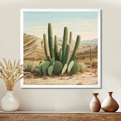 Cactus et les montagnes du désert III - art mural de cactus pour le salon