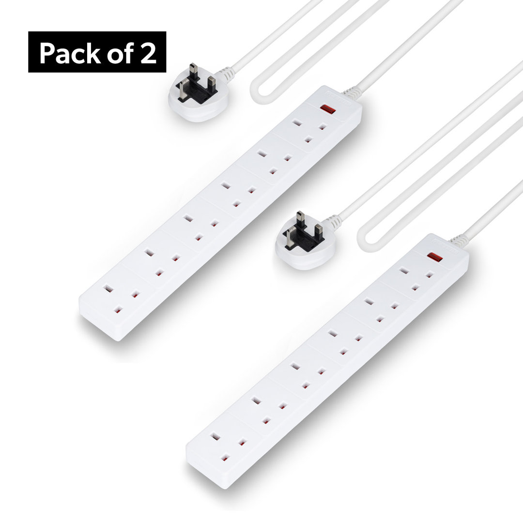 Geepas Unisex White 6 Gang Extension Lead, 1M Cable Wall Mountable Pack Of 2 In - Image 2