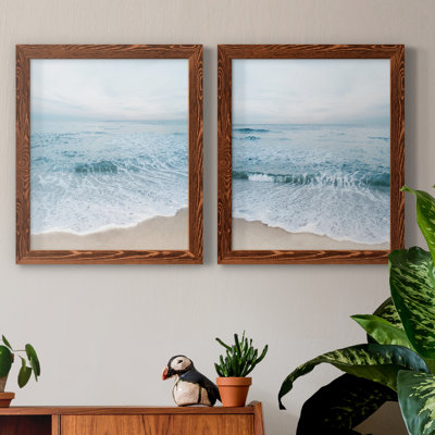 Tranquil Ocean I - Matted and Framed Under Acrylic Glass, Set of 2, Coastal Wall Art for Living Room