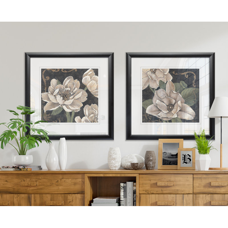 « magnifique magnolia i », ensemble de 2 reproductions encadrées, Cadre noir