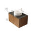 Meuble-lavabo mural 30 po avec plateau en pierre frittée noire et lavabo en céramique blanche | Armoire en contreplaqué en chêne brun, portes doubles, fermeture en douceur