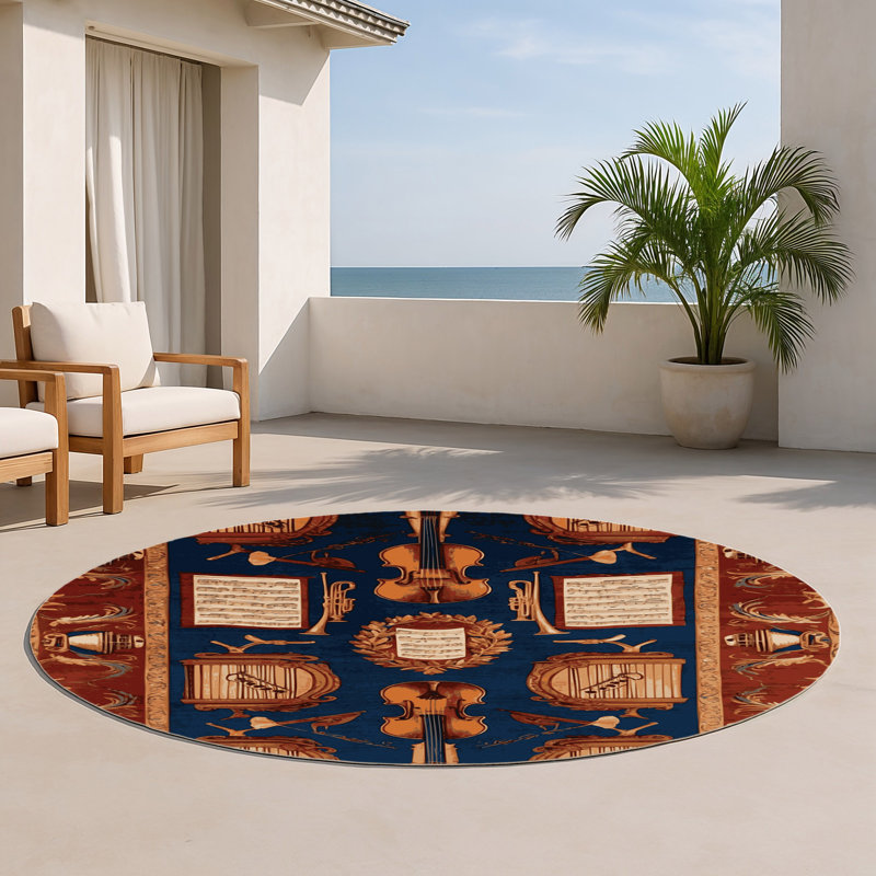 Tapis d'intérieur et d'extérieur brun français, Rond 5 pi